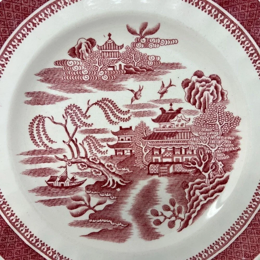 Spode Copeland Mandarin Luncheon Plate Red White Chelsea No Trim 9‎ Inch B VTG